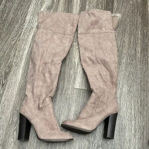 Over the knee suede taupe boots